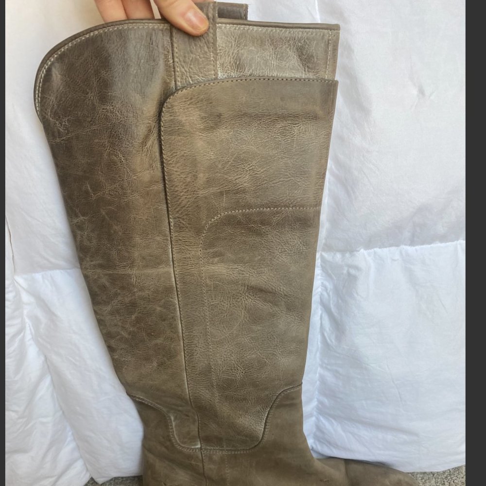 Frye grey/tan Paige Tall Riding Boots